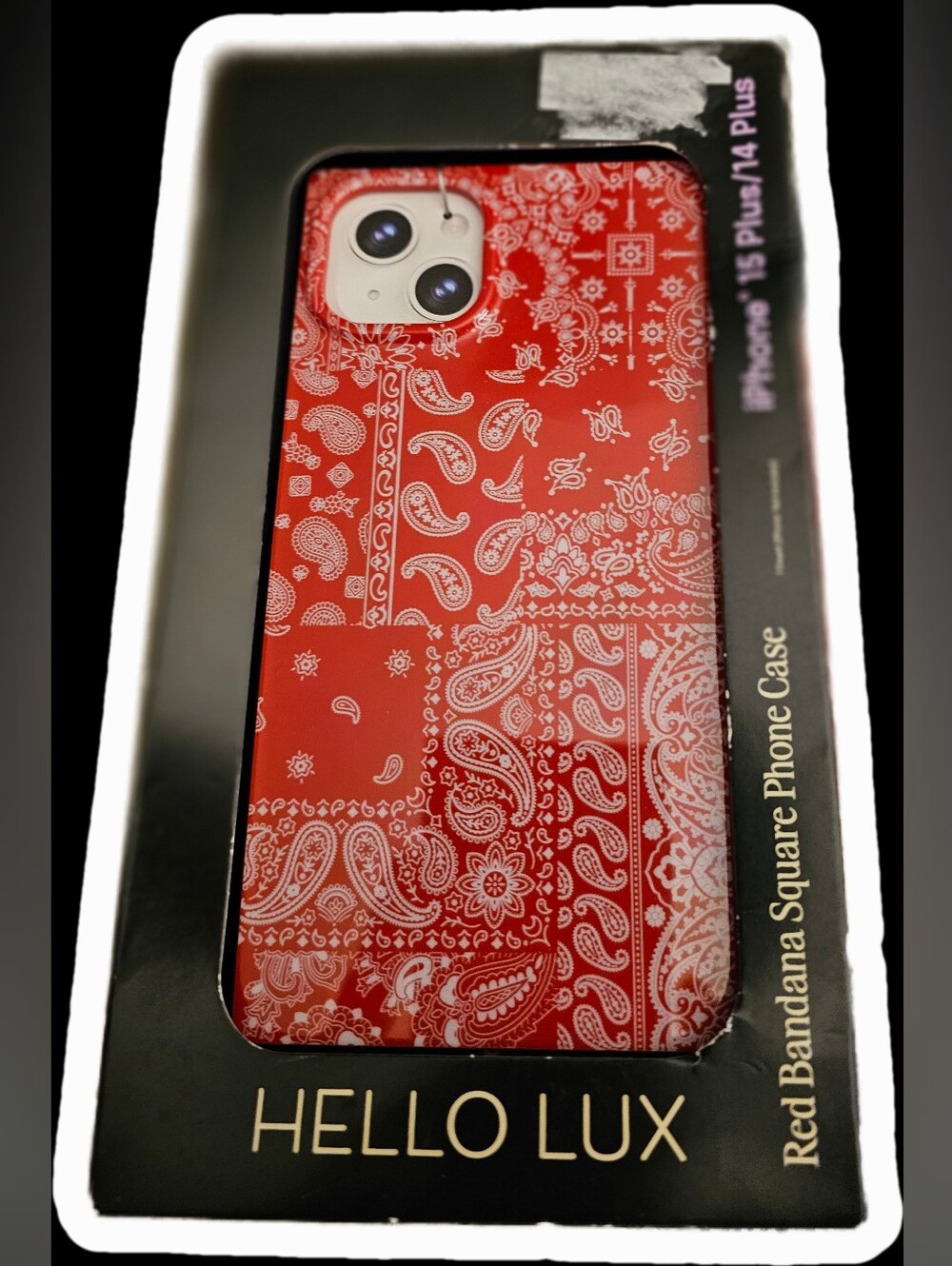 Hello Lux Red Bandana Square Glossy iPhone Case 15 Plus 14 Plus NEW Never Used